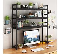 SXZenSpace Desktop Bookshelf 3 Tier Wrought Iron Desk Shelf with File Organizer Industrial Style Storage Rack for Home Office Black (85*)