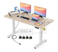 SXZenSpace Electric Standing Desk Adjustable Height, 55'' x 24'' Stand up with Outlets and 2 USB Ports,4 Caster, 27''-46'' Lifting Range, Spacious Computer Workstation for Home Office(Oak)