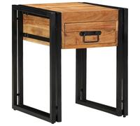 SXZenSpace End Table Brown Black 40 x 50 cm Solid Acacia Wood Side with Drawer & Metal Frame Small Coffee for Living Room Bedroom Hallway