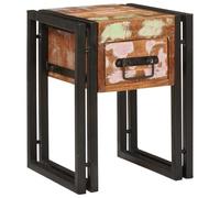 SXZenSpace End Table with Drawer 30 x 40 cm Solid Reclaimed Wood & Metal Frame Small Side for Living Room Bedroom Corridor