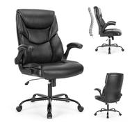 SXZenSpace Ergonomic Leather Office Chair with 120° Back Adjustment and 275lbs Capacity - High Computer Flip up Armrests 360° Flexible Wheels for Home, Office, Executive (black)