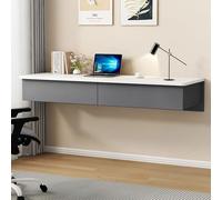 SXZenSpace Floating Writing Desk For Bedroom,Hanging Vanity Makeup Table With Drawers,Suspended Desk,Wall Mounted Tables Bedroom,Living Room,Study,Small Spaces(White+gray,140x40cm(55x16in))