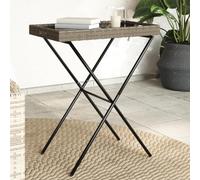 SXZenSpace Folding Tray Table Grey 65x40x75 cm Flat PE Rattan Outdoor Coffee with Removable Top & Steel Frame Foldable Garden Bistro Side for Patio Balcony Camping Picnic