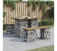 SXZenSpace Garden Coffee Table Outdoor 100x70x72 cm, Pressure-Treated Pine Top & Galvanised Gabion Base, Compact Bistro Patio for Balcony, Deck Small