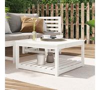 SXZenSpace Garden Coffee Table White 82.5x82.5x45 cm Solid Pine Wood Patio Bistro Outdoor Side with Shelf for Balcony Terrace Living Room