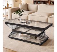 SXZenSpace Glass Coffee Table for Living Room, Three-Tier Creative Center with Steel Frame Base Rectangle Sofa Home Furniture,F,120x55x45cm(47x22x18inch)