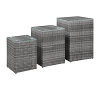SXZenSpace Grey Nesting Side Tables 3 pcs Set, 40 x 62 cm Poly Rattan Glass Top End Tables, Lightweight Modern Coffee Accent Furniture for Living Room Garden and Bedroom