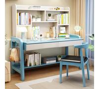 SXZenSpace Home Computer Desk with Drawers ＆ Desktop Hutch, Modern Student Study Table/Workstatio for Office(33Inch, Blue)