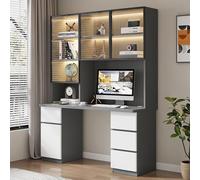 SXZenSpace Home Office Desk with Drawers, Computer Glass Door Modern Study Writing Compact & Workstation(80CM, Gray1)