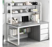 SXZenSpace Industrial Computer Desk with Hutch Bookshelf and 3 Drawer Storage Grey 120cm Perfect for Home Office Study Writing Workstation