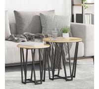SXZenSpace Industrial Side Table Set 2 pcs Round Engineered Wood Sonoma Oak Black Metal Frame 50 cm Living Room Bedroom Hallway Nest