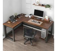 SXZenSpace L-shaped computer desk, corner home study desk with a weight capacity of 100 kilograms and cable hole design, suitable for offices, bedrooms, living rooms, walnut color Left,140 * 12