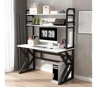 SXZenSpace Large Computer Desk with Storage Shelves Home Office Study Writing Table Bookshelf for PC Laptop Gaming Wooden Organizational Solution