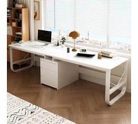 SXZenSpace Large Two Person Desk with Drawers, Double Gaming Computer Workstation, Wood Writing Study Table, Long for 2 People, Home Office(White,94.48in)