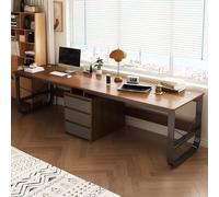 SXZenSpace Large Two Person Desk with Drawers, Double Gaming Computer Workstation, Wood Writing Study Table, Long for 2 People, Home Office(Walnut,94.48in)