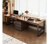 SXZenSpace Large Two Person Desk with Drawers, Double Gaming Computer Workstation, Wood Writing Study Table, Long for 2 People, Home Office(Walnut,78.74in)