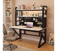SXZenSpace Modern Home Office Computer Desk with Shelves & Pegboard 39 Inches Writing Desk/Workstation for Students Easy Assembly Black White Color Scheme