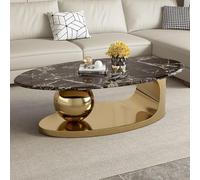SXZenSpace Modern Oval Marble Coffee Table,47.2" Center Table with Sintered Stone Desktop Geometric Stainless Steel Base Tables,B,120(47")+45cm(18")