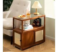 SXZenSpace Modern Side Table With wheels Mobile,Mid Century Retro Small End 2 Tier That Slide Under Easy Assembly for Living Room Bedroom,A,67x30x62cm(26x12x24inch)