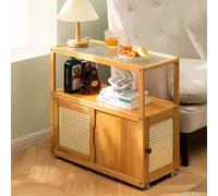 SXZenSpace Modern Side Table With wheels Mobile,Mid Century Retro Small End 2 Tier That Slide Under Easy Assembly for Living Room Bedroom,B,67x30x62cm(26x12x24inch)