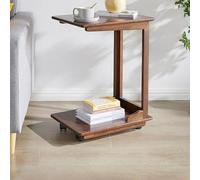 SXZenSpace Modern Wood Side Table, Mobile Small End Table 2 Tier Sofa Couch Arm Tray Tables for Spaces, Bedroom,A,46x36x48cm(18x14x19inch)