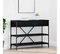 SXZenSpace Narrow Console Hallway Table Black Oak 100 x 34.5 75 cm, Solid Engineered Wood with 2 Drawers & Shelves, Slim Side Furniture for Corridor Living Room Bedroom