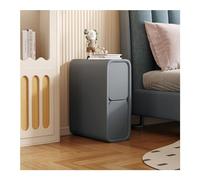 SXZenSpace Narrow Sofa Side Table|Minimalist Slim Bedside End Table with 2 Drawers|Microfiber Leather Nightstand Wood Bedroom Furniture for Small Spaces,Grey,35cm