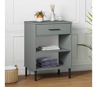 SXZenSpace OSLO Console Cabinet with Metal Legs Grey Solid Pine 50x35x70 cm 1 Drawer 2 Open Compartments Rustic Industrial Side Table for Living Room Hallway Bedroom
