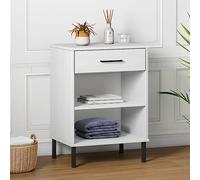 SXZenSpace OSLO White Console Cabinet 50x35x70 cm Solid Pine Wood Sofa Table with 1 Drawer & 2 Open Compartments Industrial Side for Living Room Hallway Bedroom