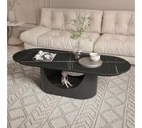 SXZenSpace Oval Coffee Table with Metal Base,39" Modern Marble Center for Living Room Storage Shelf Home Furniture,B,100x50x40cm(39x20x16inch)