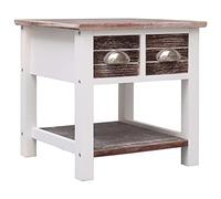 SXZenSpace Paulownia Wood Side Table Brown White 40x40x40 cm with 2 Drawers Compact End for Living Room Bedroom Sofa Bedside Storage