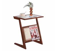 SXZenSpace Rattan Side Table, Bamboo Vintage End 14.6X20.5Inch Boho Nightstand Bedroom Coffee Table with Storage, Accent Bedside Tables for Outdoor/Indoor,Brown