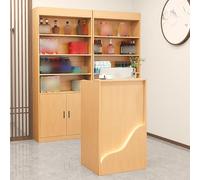 SXZenSpace Reception Desk with LED Lights Lockable Drawer Counter Table Modern Office Computer Front for Salon Lobby Shop Room Checkout Office(Wood Color,23.6 * 15.7 37.4in)