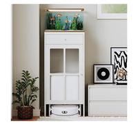 SXZenSpace Robot Vacuum Stand With Hidden Cabinet, Sweeping Storage Rack Doors & Drawer, Multifunctional Side Table For Living Room And Bedroom Home Use(50x45x90cm)