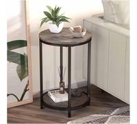 SXZenSpace Round Side Table, 16In Rustic Wooden End Table Surface Top & Sturdy Metal Legs Nightstand for Living Room Bedroom Farmhouse Sofa with Storage Open Shelf