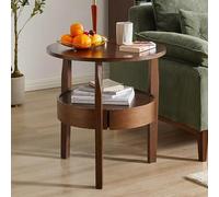 SXZenSpace Round Wood Side Table, Creative Small End Table 2 Tier Bed with Storage Shelf for Bedroom, Spaces,A,58x60.5cm(23x24inch)