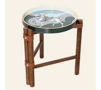 SXZenSpace Side Table with Solid Wood Frame, Small Coffee Table, Removable Ceramic Tray, Easy Assembly, for Livingroom Bedroom(Brown green)