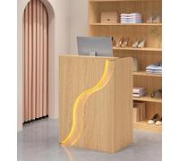 SXZenSpace Small Reception Desk with LED Lights, Modern Retail Counter Lockable Drawer, Office Computer Front Desk, for Home, Office, Salon Room Checkout Office(Woodgrain,100 * 40