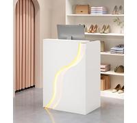 SXZenSpace Small Reception Desk with LED Lights, Modern Retail Counter Lockable Drawer, Office Computer Front Desk, for Home, Office, Salon Room Checkout Office(White,80 * 40 96cm)