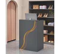 SXZenSpace Small Reception Desk with LED Lights, Modern Retail Counter Lockable Drawer, Office Computer Front Desk, for Home, Office, Salon Room Checkout Office(Gray,100 * 40 96cm)