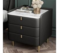 SXZenSpace Solid Wood with LED Sensor Light, White & Black Tempered Glass Side Table, Modern ghtstand Drawers, Stylish Bedroom Furture for Home Decor.