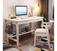 SXZenSpace Solid Wood Writing Desk with Storage Shelf 2 Drawers Modern Home Office for Students Computer Workstation (39 Inch White)