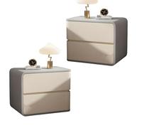 SXZenSpace Stylish 2-Piece Bedside Table Set, Modern Minimalist Bedroom Side with 2 Drawers, Solid Wood Frame and Leather Nightstand, Ideal Furniture for The Home,gray+off white,40 * 40 48cm