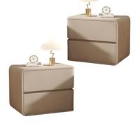 SXZenSpace Stylish 2-Piece Bedside Table Set, Modern Minimalist Bedroom Side with 2 Drawers, Solid Wood Frame and Leather Nightstand, Ideal Furniture for The Home,milk tea,45 * 40 48cm
