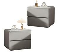 SXZenSpace Stylish 2-Piece Bedside Table Set, Modern Minimalist Bedroom Side with 2 Drawers, Solid Wood Frame and Leather Nightstand, Ideal Furniture for The Home,light gray,40 * 40 48cm