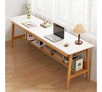 SXZenSpace Two Person Desk, Solid Wood Study Desk with Built-in Bookshelf, Storage Shelves, Extra Long Large Computer Workstation (Warm White, 55" Lx20 Wx30 H/140x50x75cm)