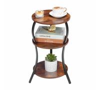 SXZenSpace Vintage Small Round Side Table, 3-Tier Slim Waist Circular End Table with Storage Shelf, Compact Sofa Corner Coffee Nightstand for Living Room Bedroom Spaces, Brown