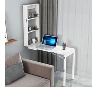 SXZenSpace Wall mounted folding table，wall dining table，convertible mount desk，Multi-Function desk for home office, space saving hanging desk, with storage area (Color : Wh