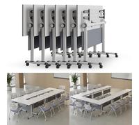 SXZenSpace White Conference, Square Modern Room Rolling Meeting Movable, Seminar Boardroom for Study Working