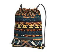 sxzvvbn African Tribal Ethnic Texture Outdoor Drawstring Rucksack Waterproof Lightweight Gym Bag with Front Pocket & Internal Zip Pouch for Travel Sports